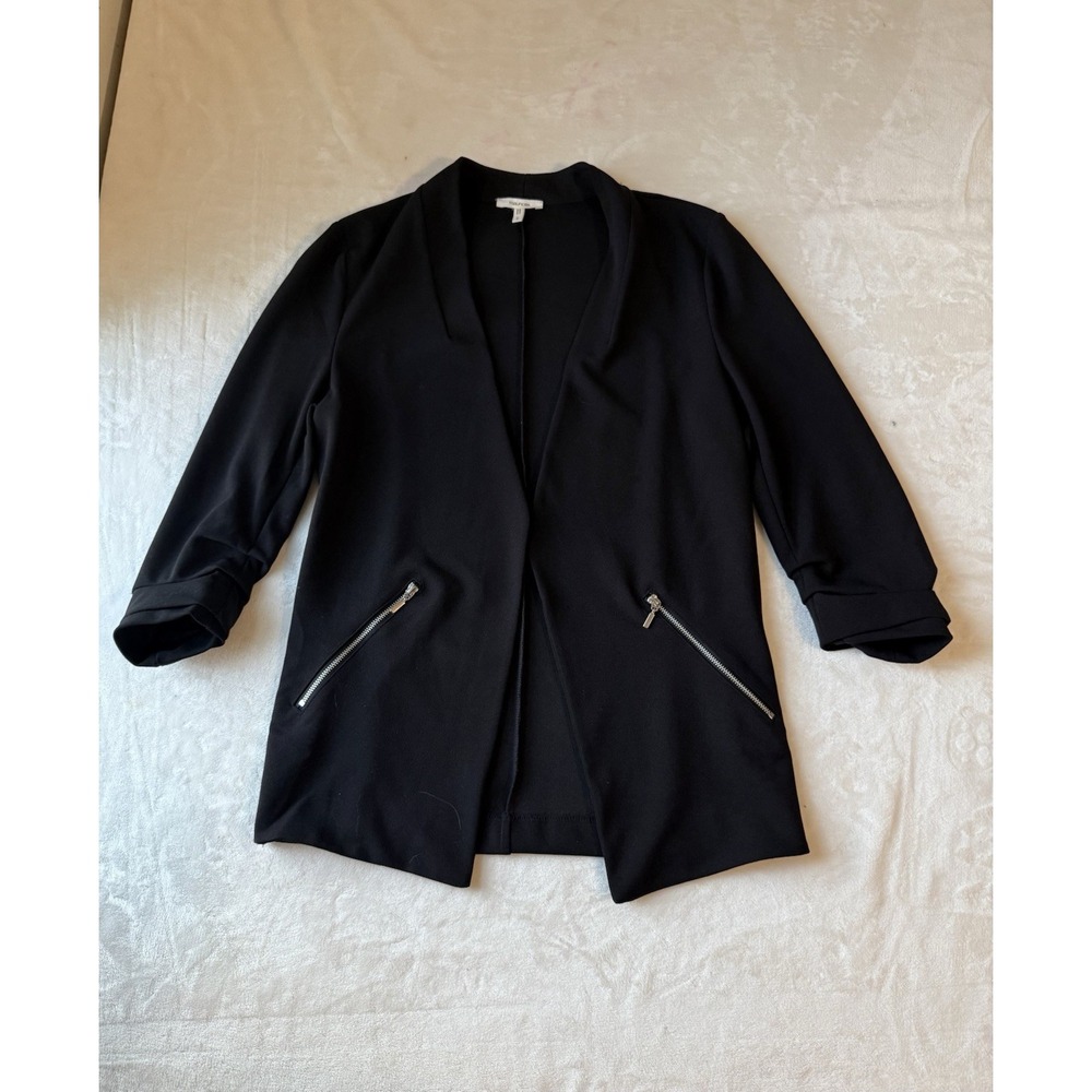 Maurices Black Stretch Knit Blazer Career Suit Jacket Size S Ruched Sleeve